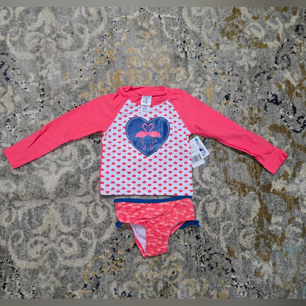 Kiko & Max 2T Pink and White Heart Rash Guard Set NWT